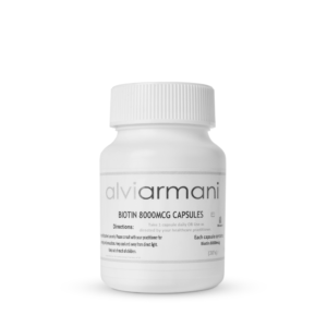 Biotin 8000mcg supplement by Alvi Armani for strengthening hair.